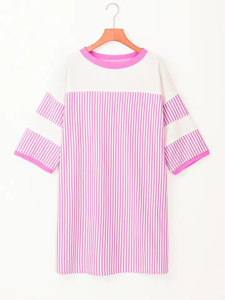 Phalaenopsis Striped Three Quarters Sleeve Loose Mini Dress