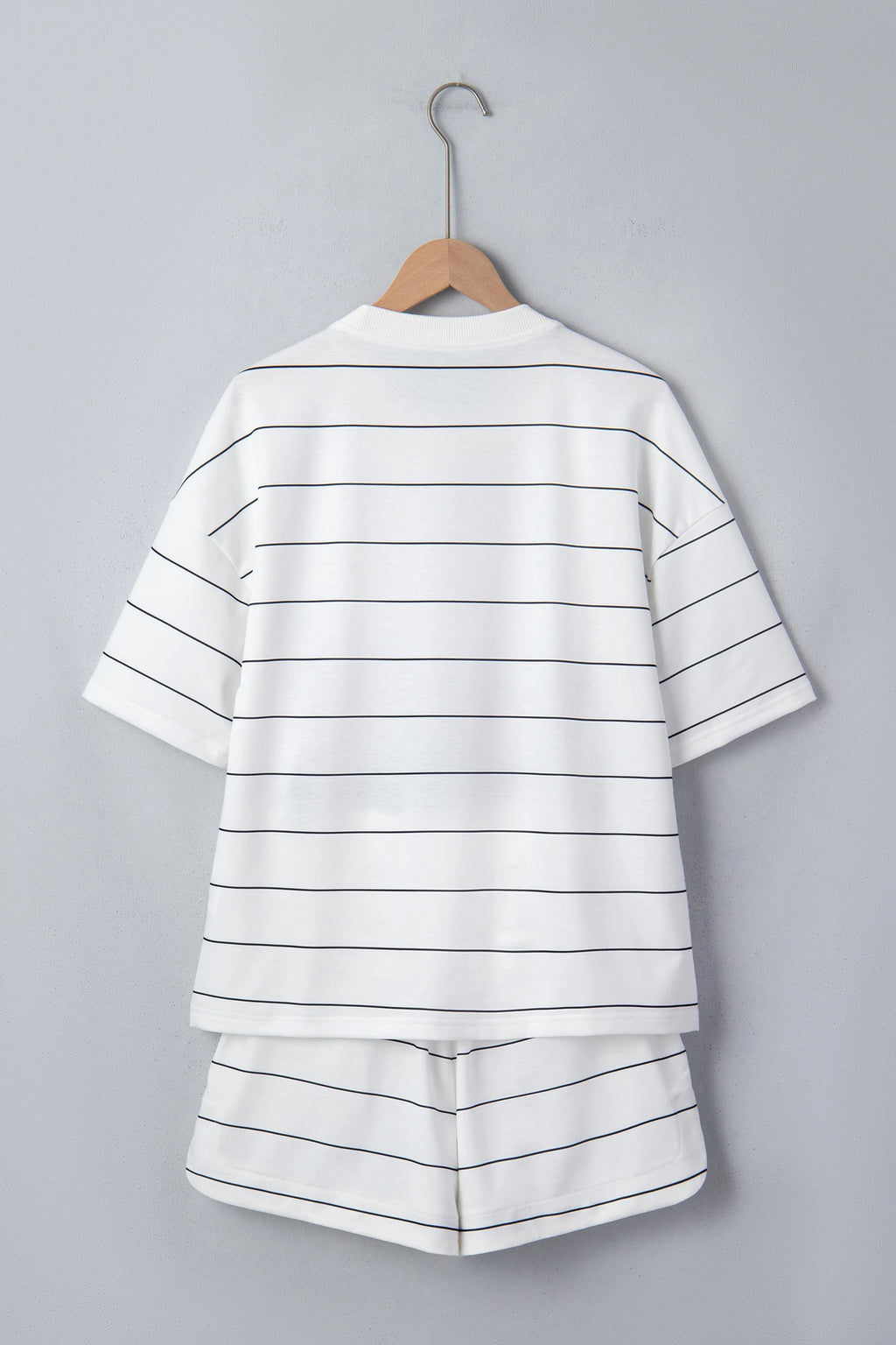 White Stripe Half Sleeve Tee Drawstring Shorts 2pcs Set