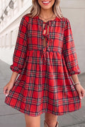 Christmas Plaid Tie Front Shift Mini Dress