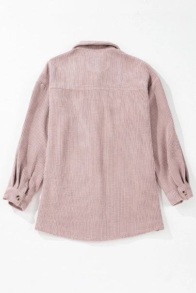 Solid Corduroy Button-Up Pocketed Shacket