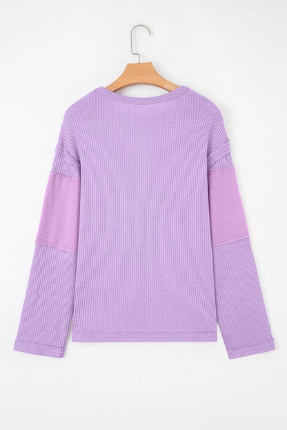Phalaenopsis Thermal Knit Contrast Textured Long Sleeve Top