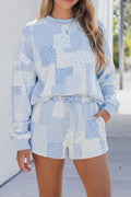 Patchwork Long Sleeve Waist Shorts